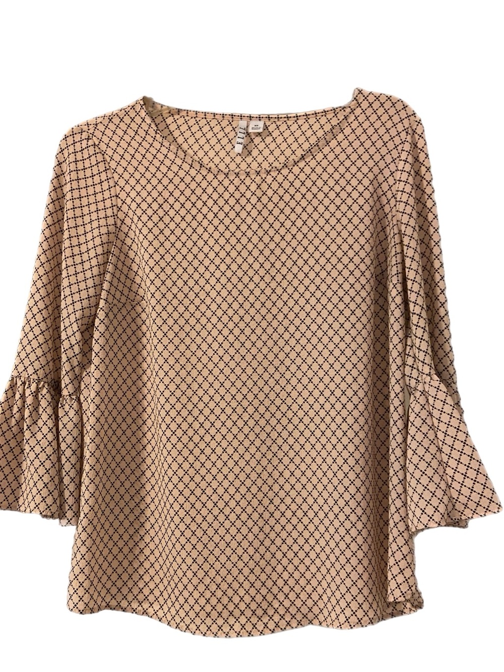 Elle Beige Diamond-Print Bell Sleeve Blouse